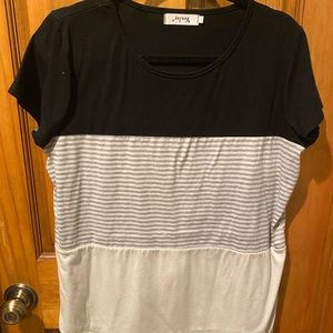 Black and Gray Striped Short Sleeve Top